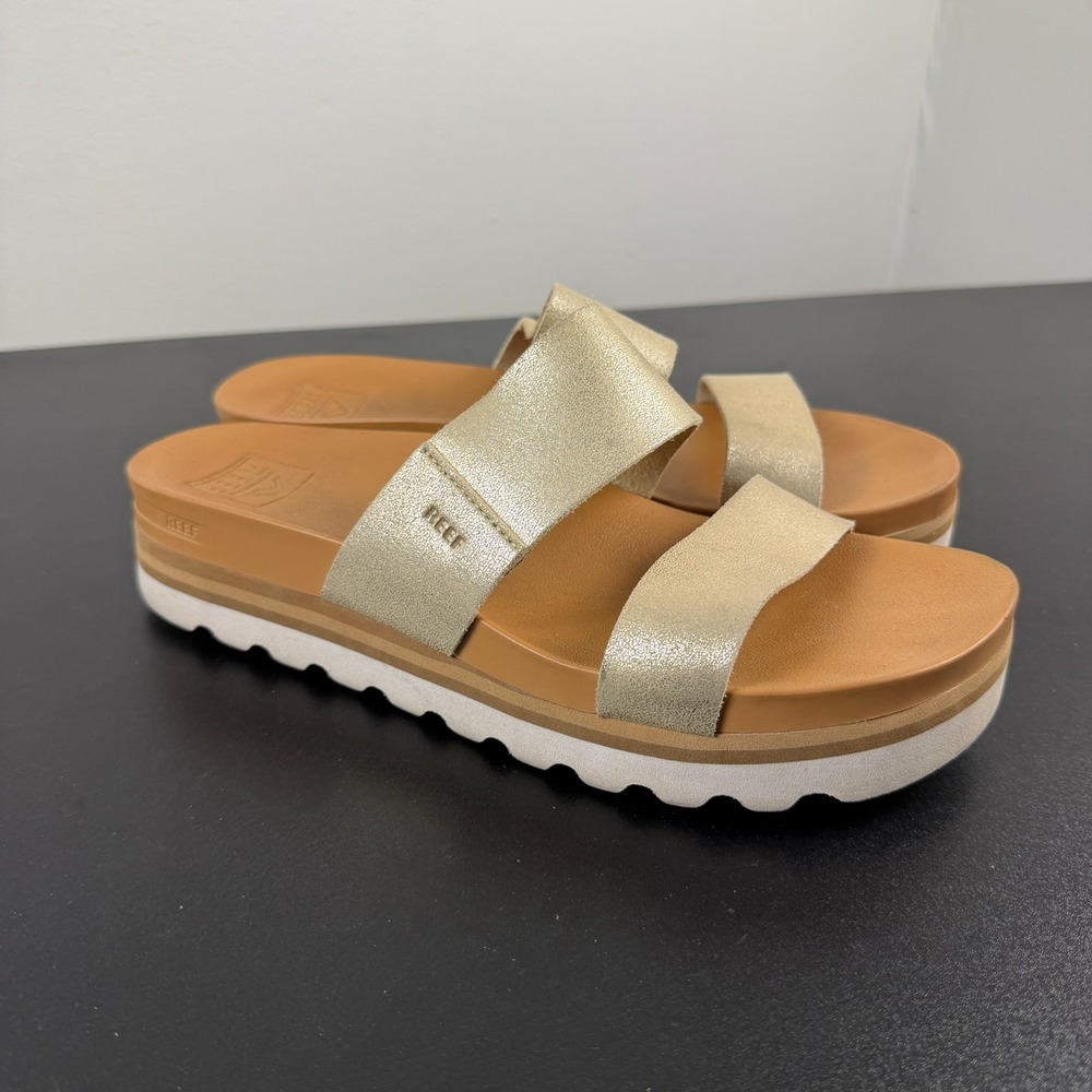 Reef Cushion Vista Hi Sandals Women's 9 Metallic Gold Platform Comfort Slide